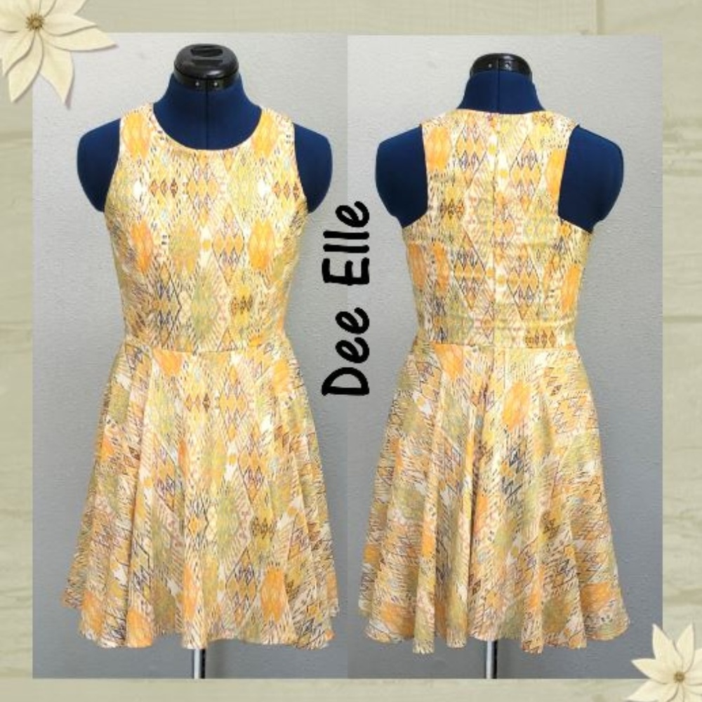 Dee Elle Yellow Diamond Print  Yellow Dress